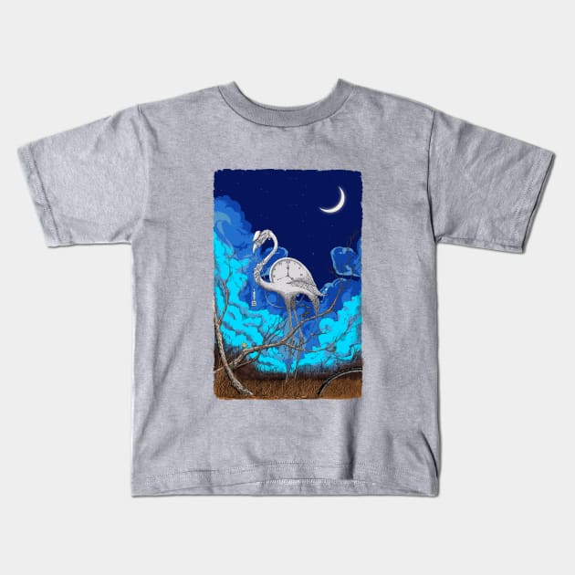 Night Flamingo Illustration Kids T-Shirt by ElzeroStudio